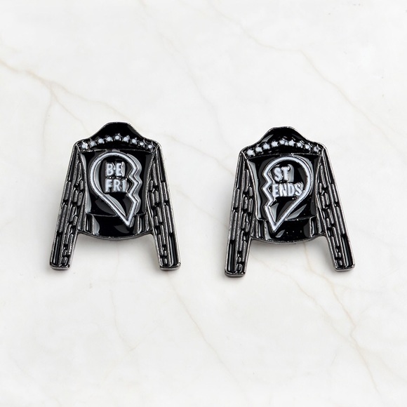 Jewelry - 2pcs Best-Friend Cool Leather Jacket Enamel PinSet